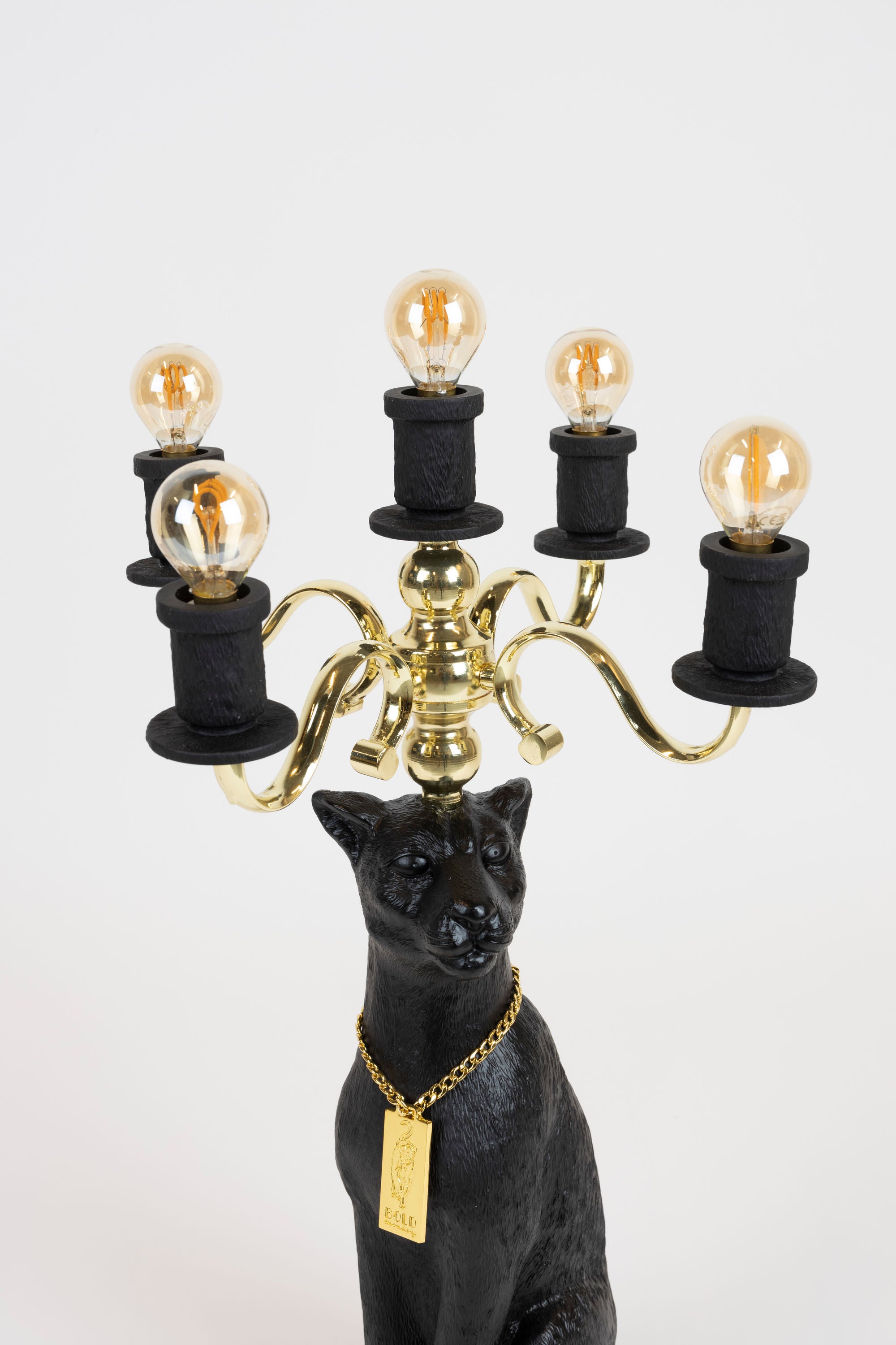 Bold Monkey Proudly Crowned Panther Black Floor Lamp